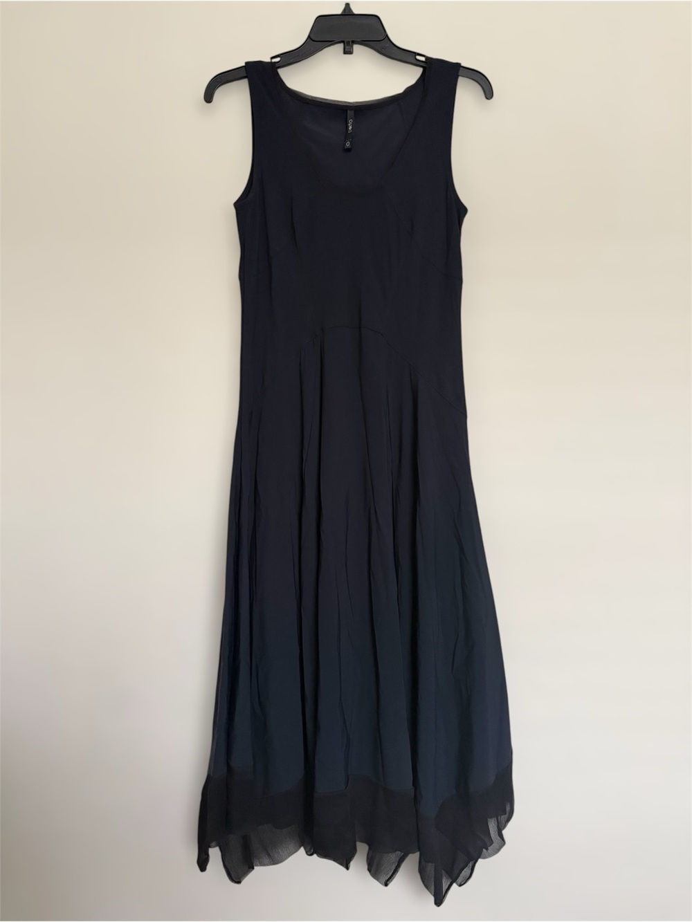 Porto San Francisco Navy Blue Drape Midi Dress Size XS Lagenlook Grunge Gothic